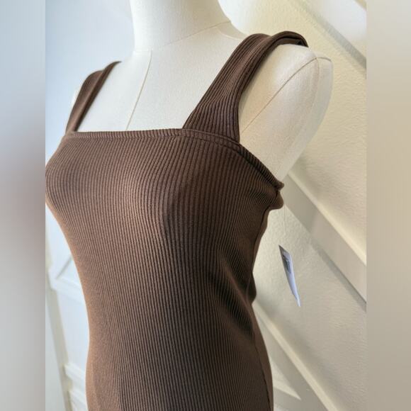 NWT Old Navy Sleeveless Fitted Square Neck Knit Midi Dress Espresso Brown Small - Picture 3 of 11
